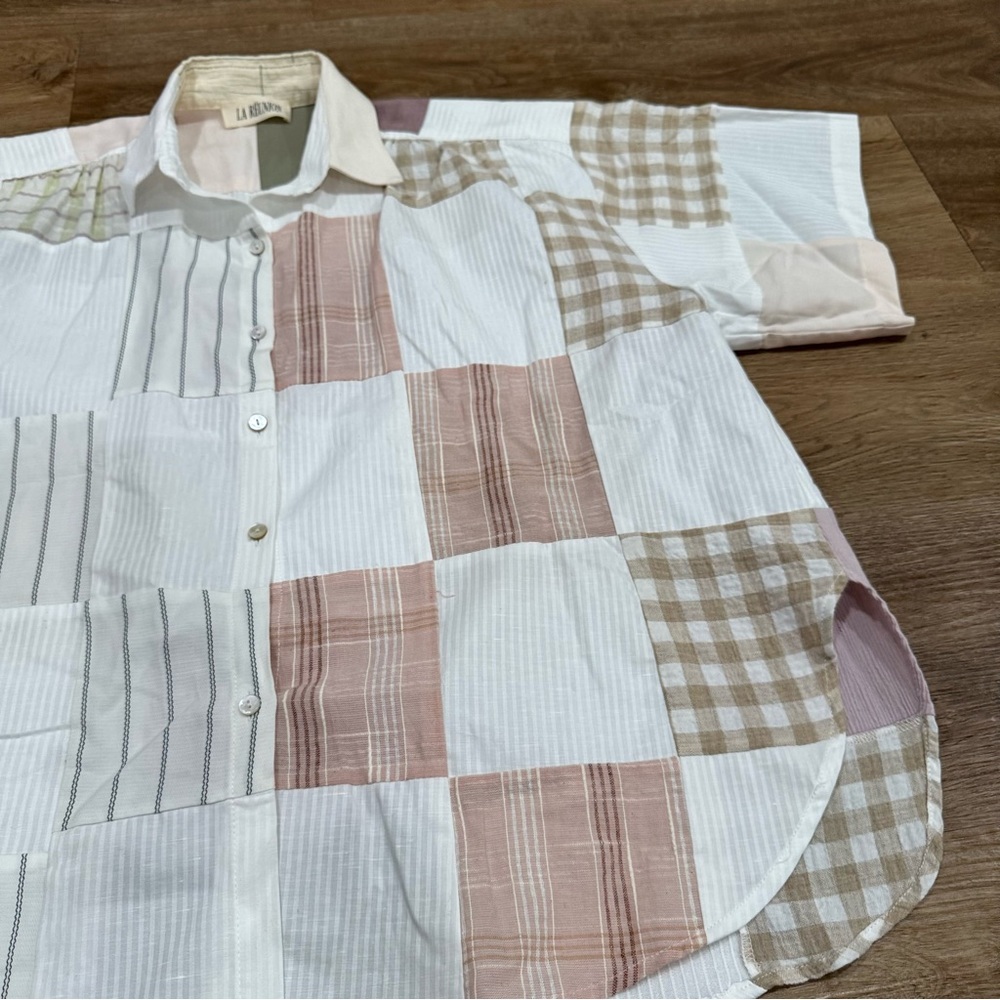 LA RÉUNION Patchwork Crossover Shirt Women's Oversized Boxy Summer‎ Boho - Picture 8 of 8